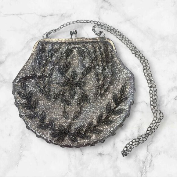Handmade Vintage Beaded Round Silver Evening Bag - Picture 1 of 5